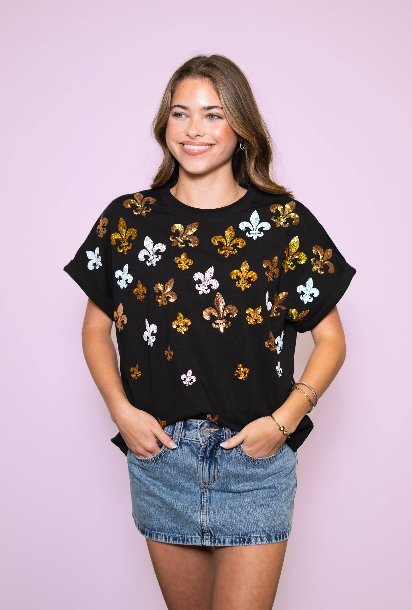 Tiny Scattered Fleur de Lis Women's Cuff Sleeve