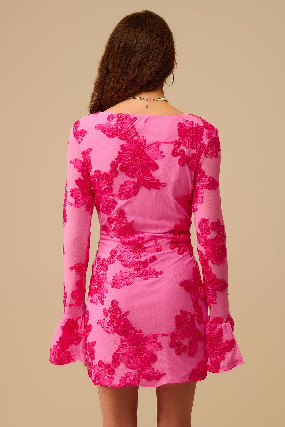 The Jillian Fuschsia Chiffon Mini w Floral Brocade
