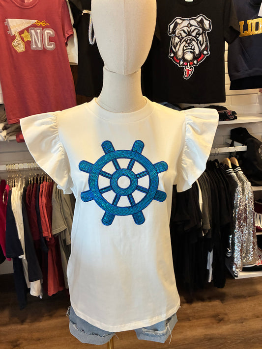 MHS Shipswheel Flutter Sleeve top