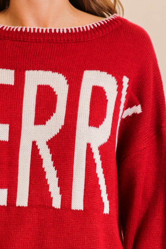 Dark Red Merry Festive Sweater