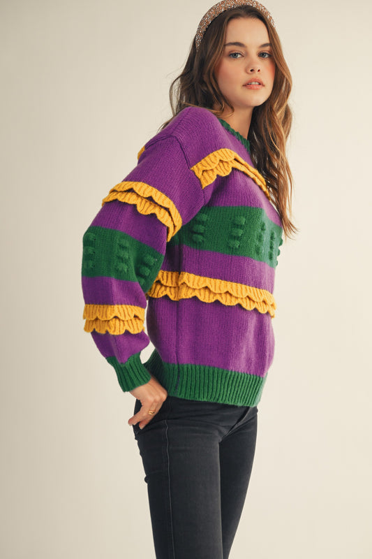 Mardi Gras Ruffled Soft Sweater
