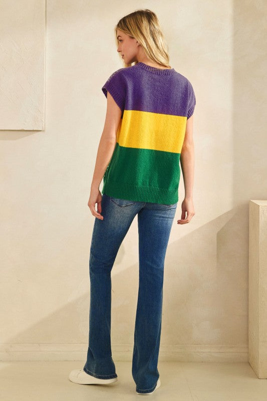 Clear Sequin Mardi Gras Sweater Vest