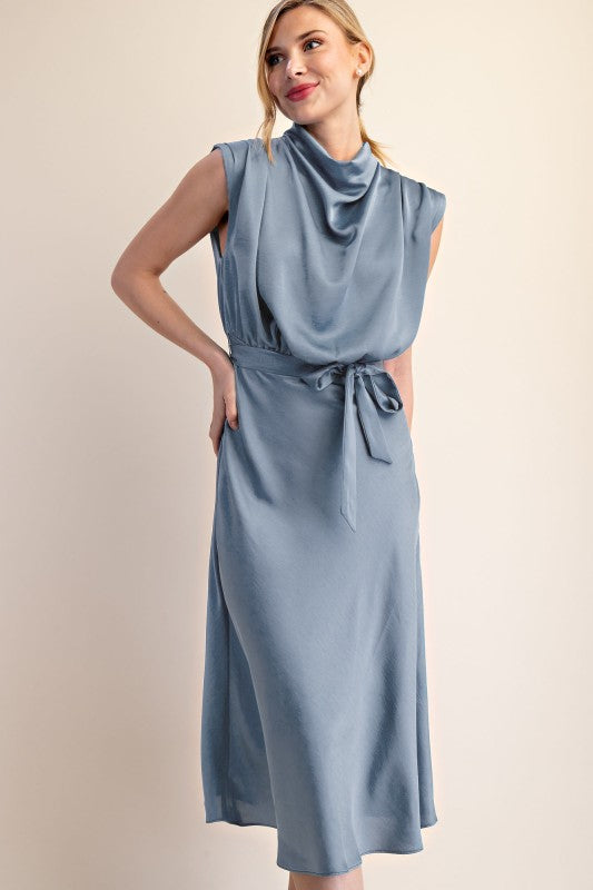 The Reese Slate Satin Dress