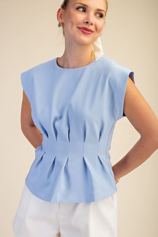 All about the Fit Light Blue  Pleated Top