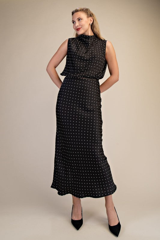 The Robyn - 2 piece Satin Polka Dot Set