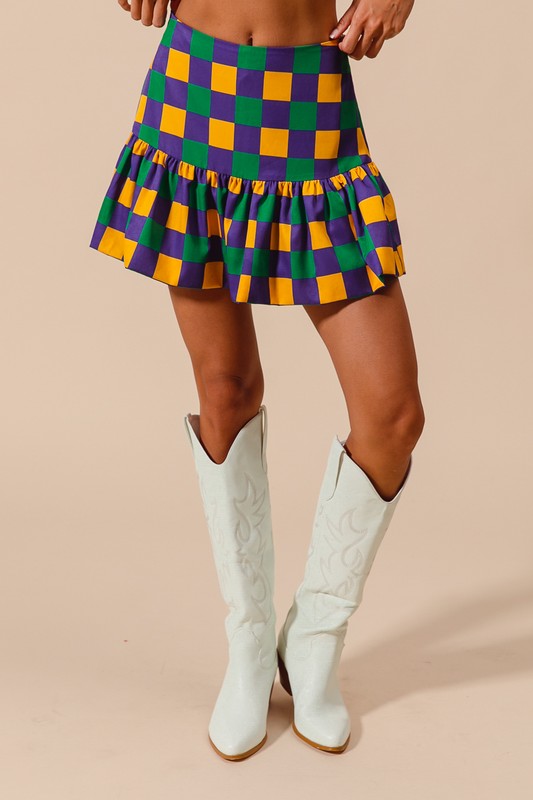 MARDI GRAS COLOR CHECKER MINI BALLOON SKIRT