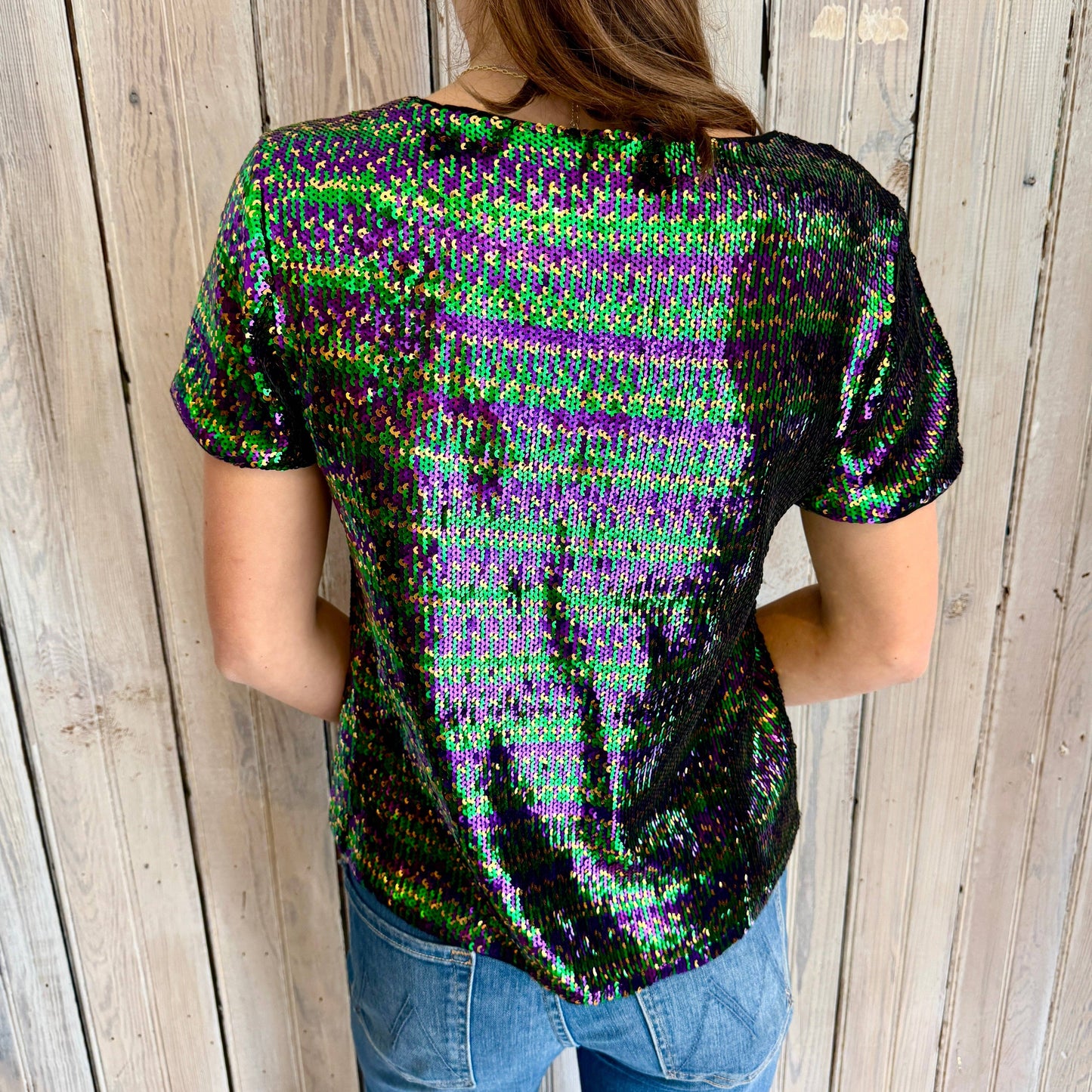 Mardi Sequin Short Sleeve Top