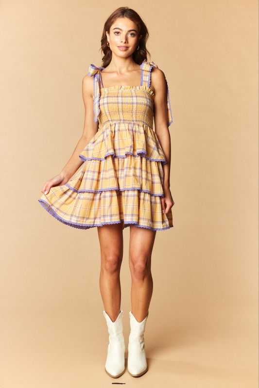 The Kate Plaid Smocked Tiered Mini Dress