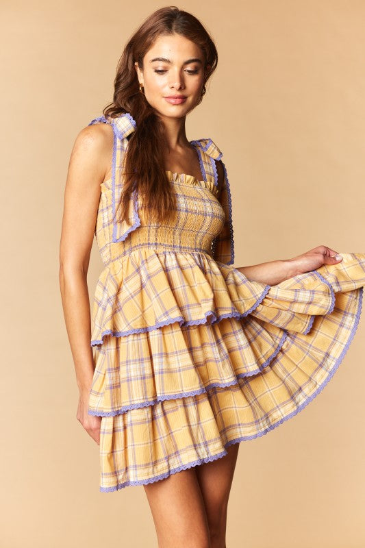 The Kate Plaid Smocked Tiered Mini Dress