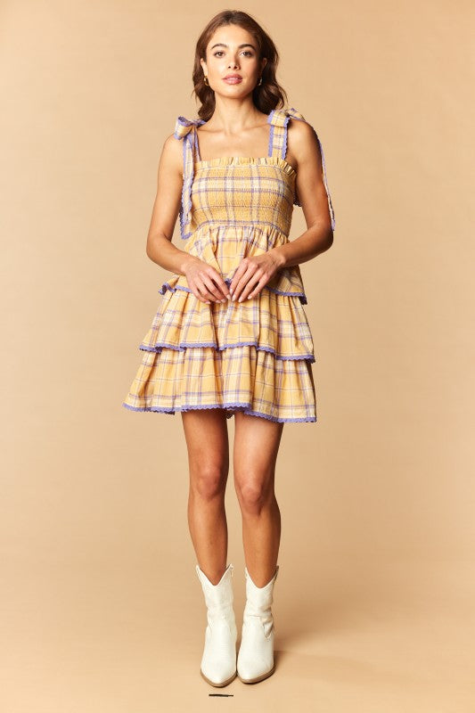 The Kate Plaid Smocked Tiered Mini Dress