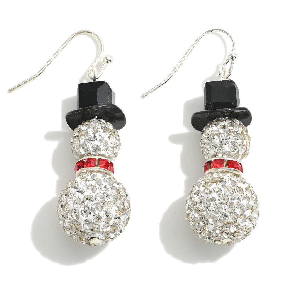 Rhineston Pave Snowman Drop Earrings