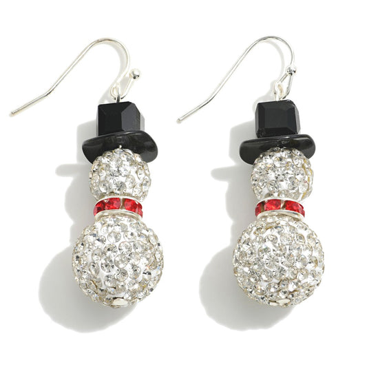 Rhineston Pave Snowman Drop Earrings