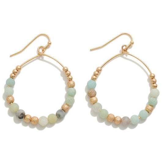 Mint Dainty Circular Drop Earring With Semi-Precious Stone Beads