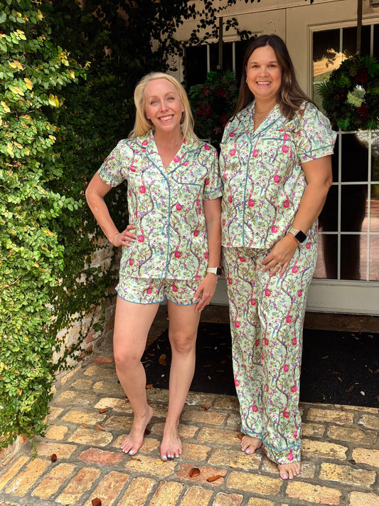 Peacock Silky Satin Pajama Shorts Set