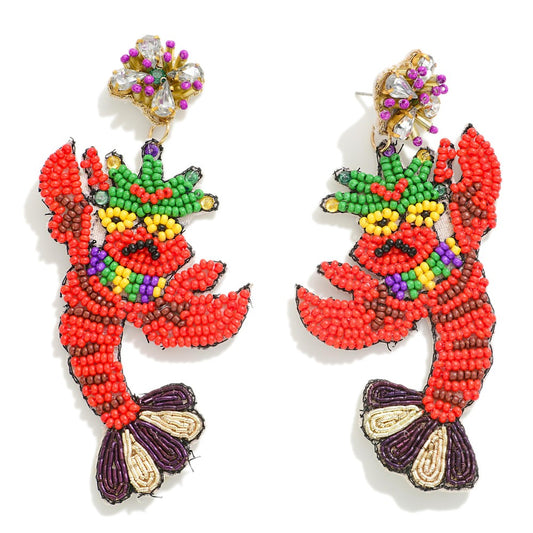 Perfect Match - Crawfish and Mardi Gras Earrings