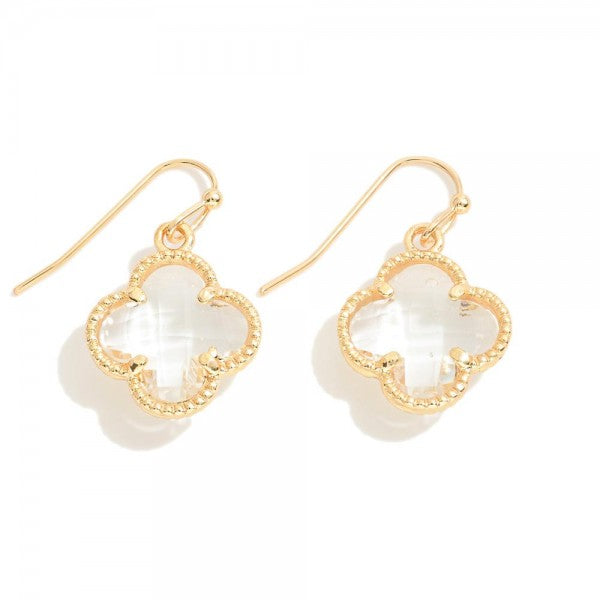 Glass Crystal Clover Drop Earrings