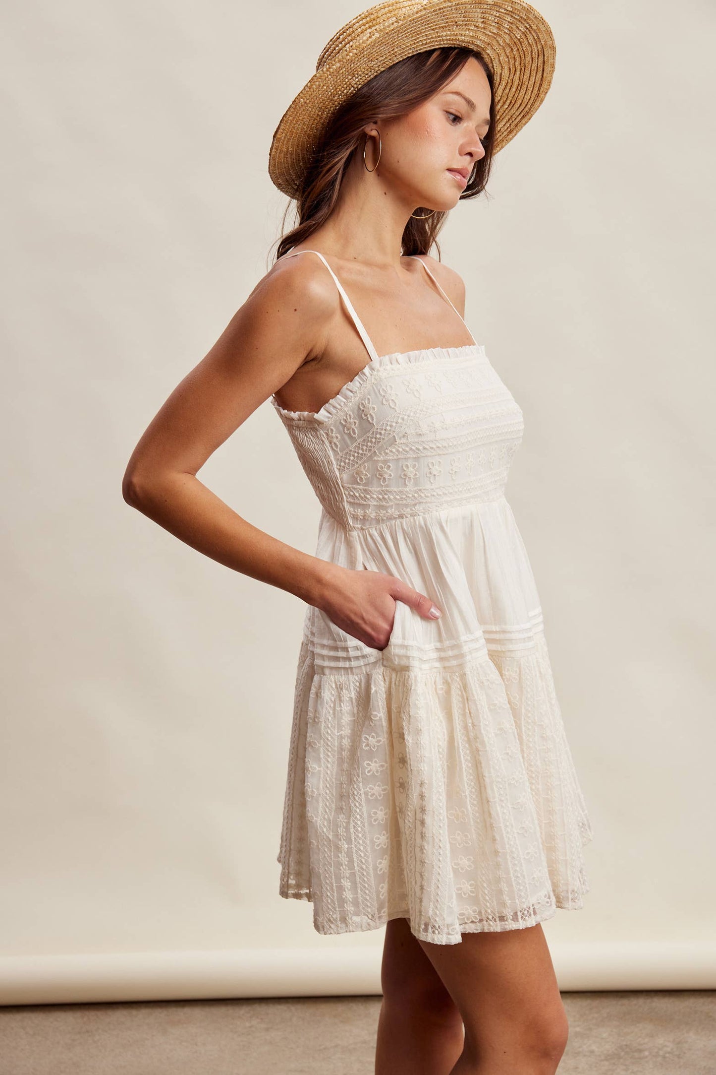 Ecru Lace Tiered Mini Dress