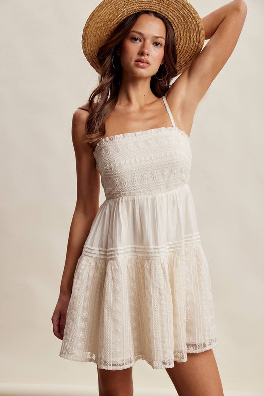 Ecru Lace Tiered Mini Dress