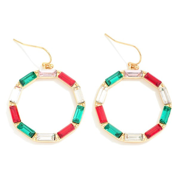 Christmas Rhinestone Hoop Drop Earrings
