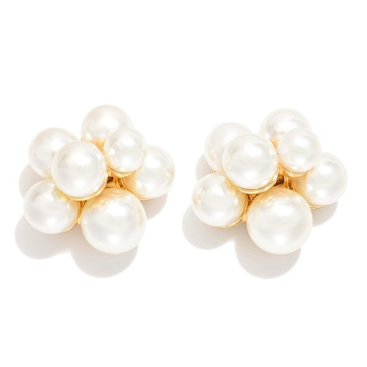 Large Pearl Cluster Post Earrings