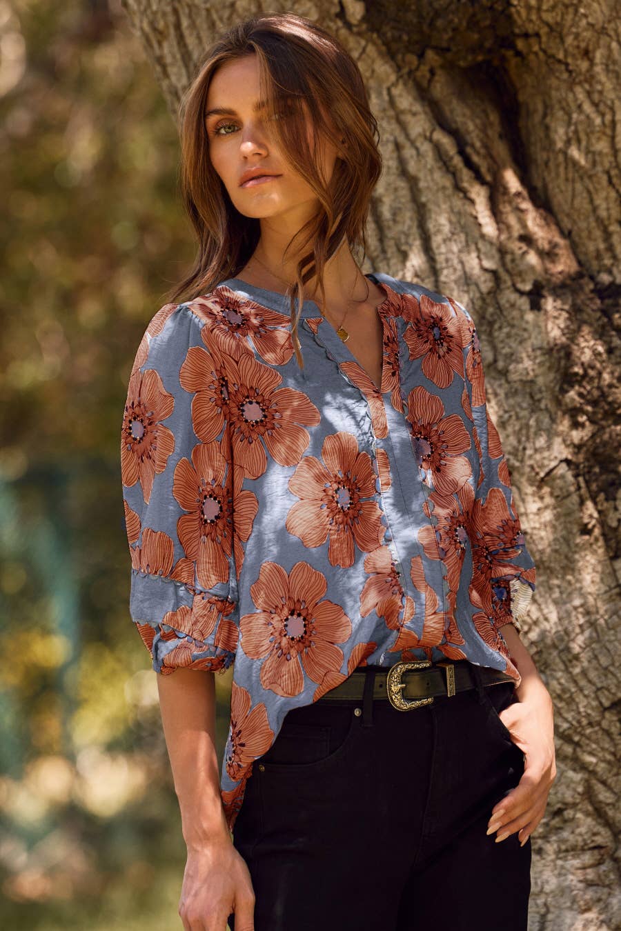 Floral Printed 3/4 Sleeve Blouse