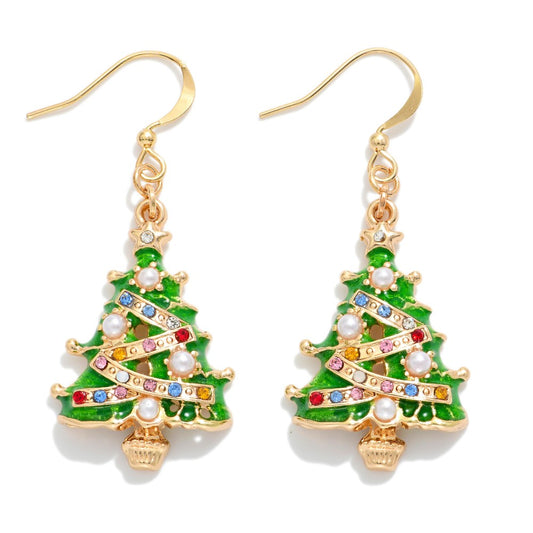 Christmas Tree Drop Earrings w Pearl