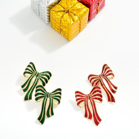 Glitter Bow Post Drop Earrings