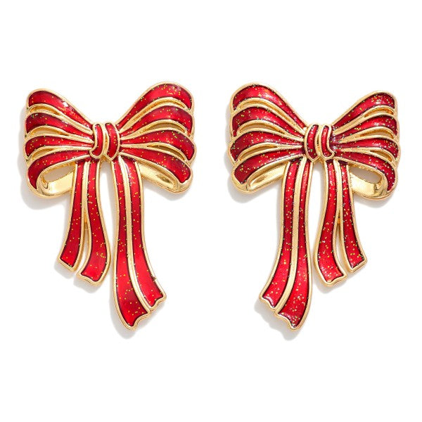 Glitter Bow Post Drop Earrings