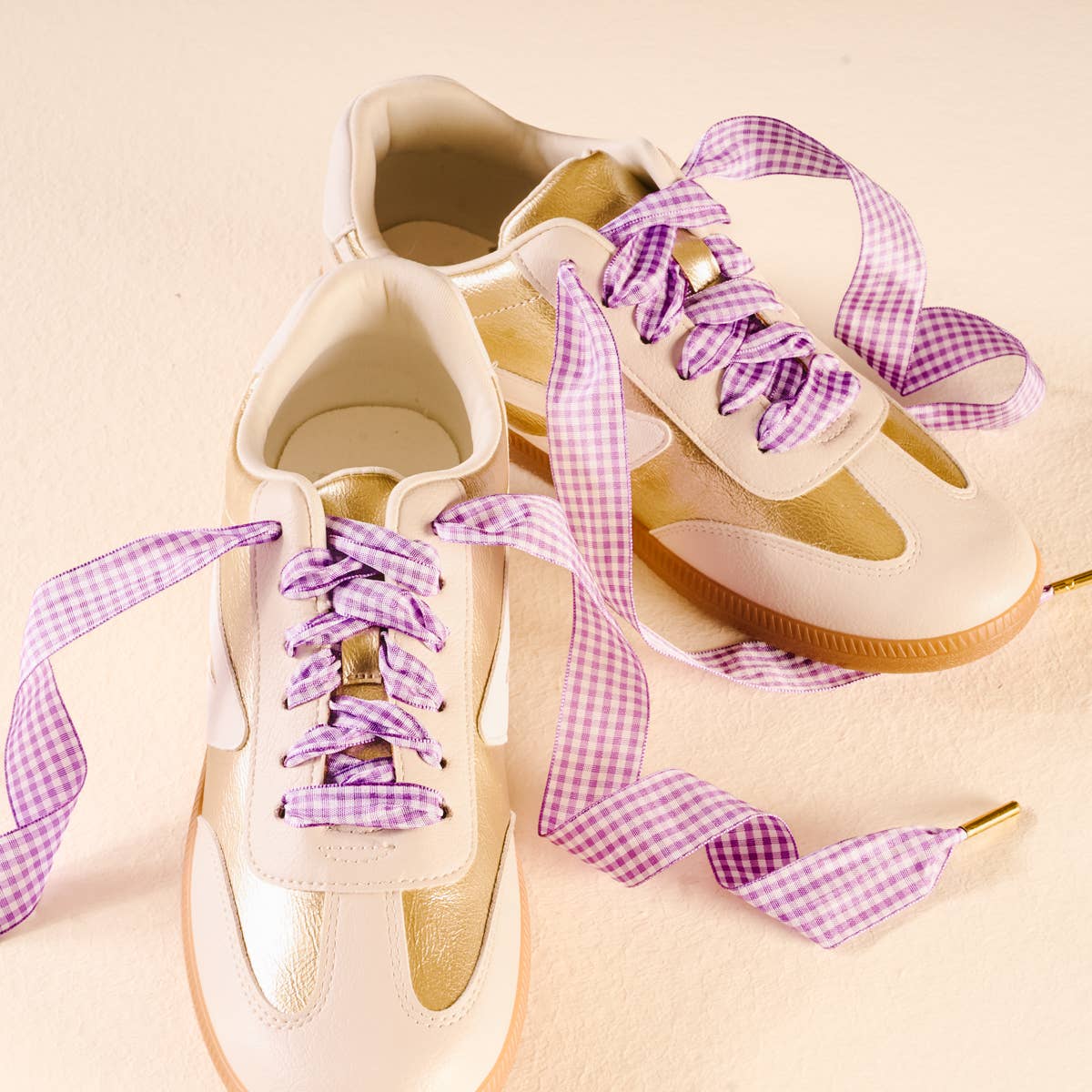 Step It Up Shoelaces–Gingham Purple