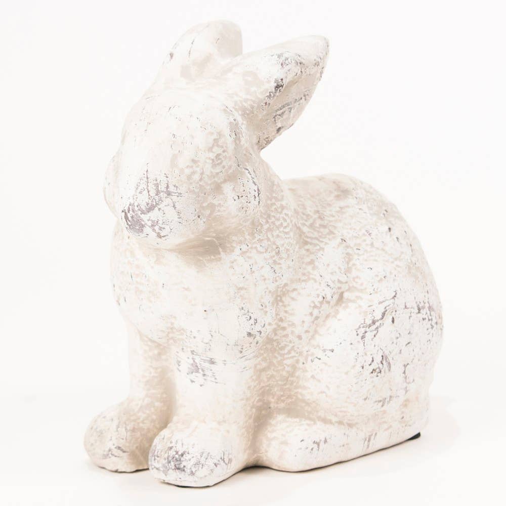 Antique White Sitting Bunny Stone Decor
