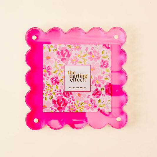 Square Scalloped Acrylic Frame-Hot Pink