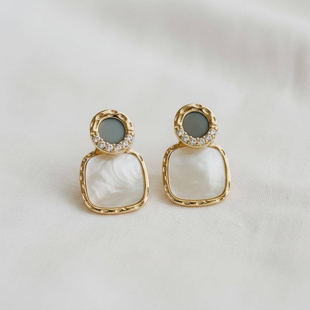 Geometric Square Shell Stud Earrings