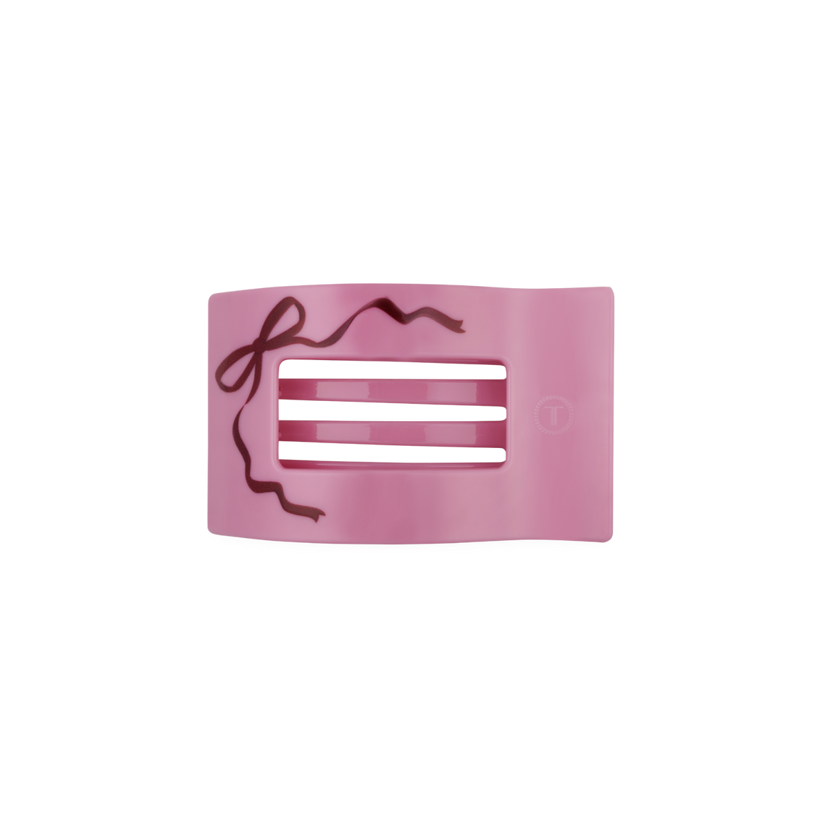 TELETIES pink Just Add a Bow small flat rectangle hair clip, top view