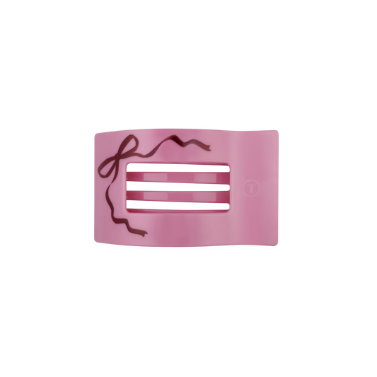 TELETIES pink Just Add a Bow small flat rectangle hair clip, top view