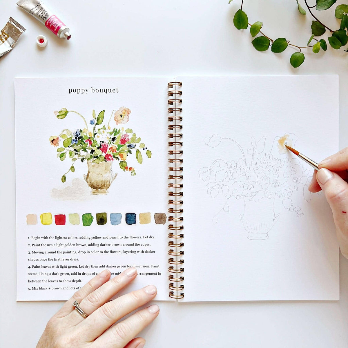 Garden bouquet page with painted example