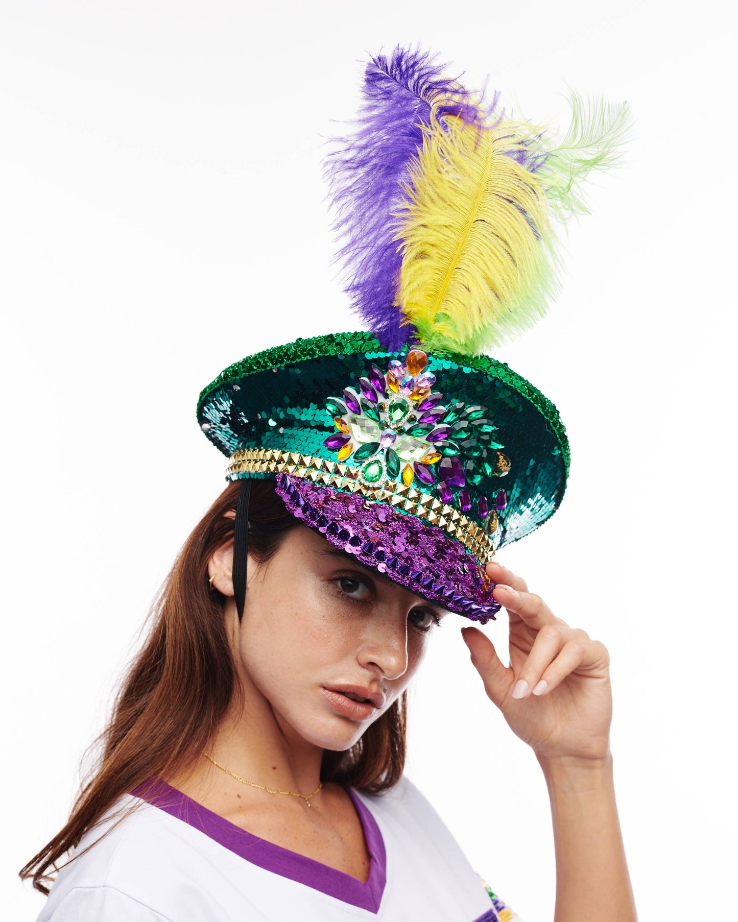 Mardi Gras sequin/stone captain hat 