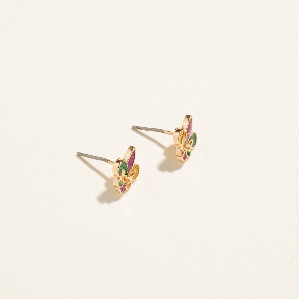 Glitter Enamel Fleur De Lis Post Earrings