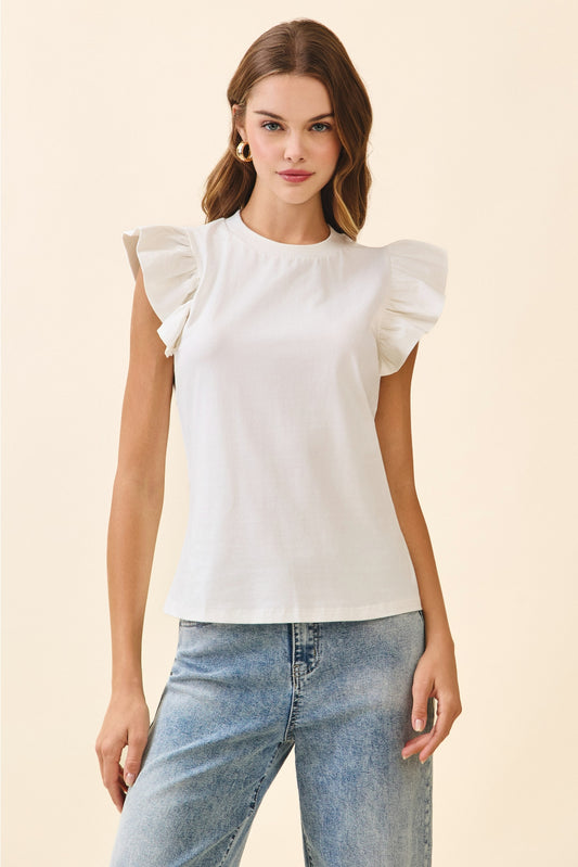 White Ruffle Sleeve Top