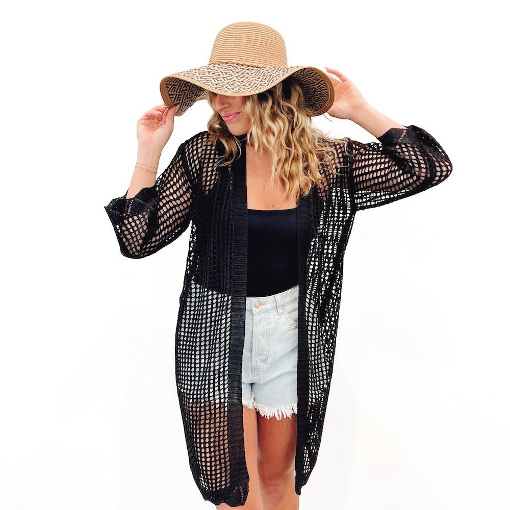 Coastal Views Crochet Tie Kimono White or Black