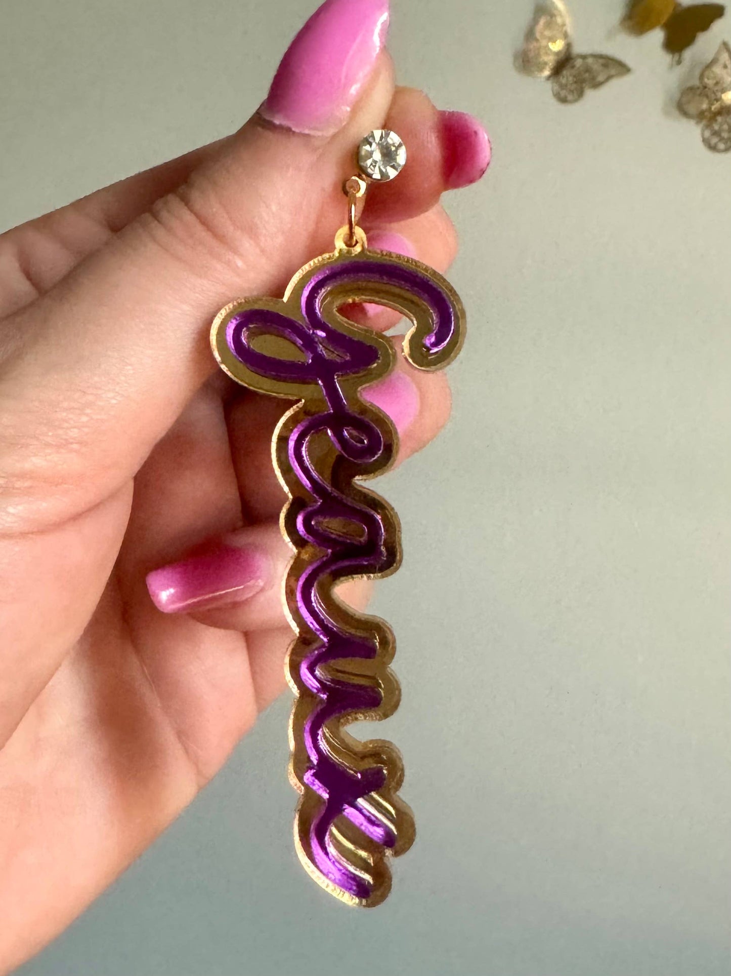 Gold Acrylic Geaux Louisiana State LSU Tigers Earrings
