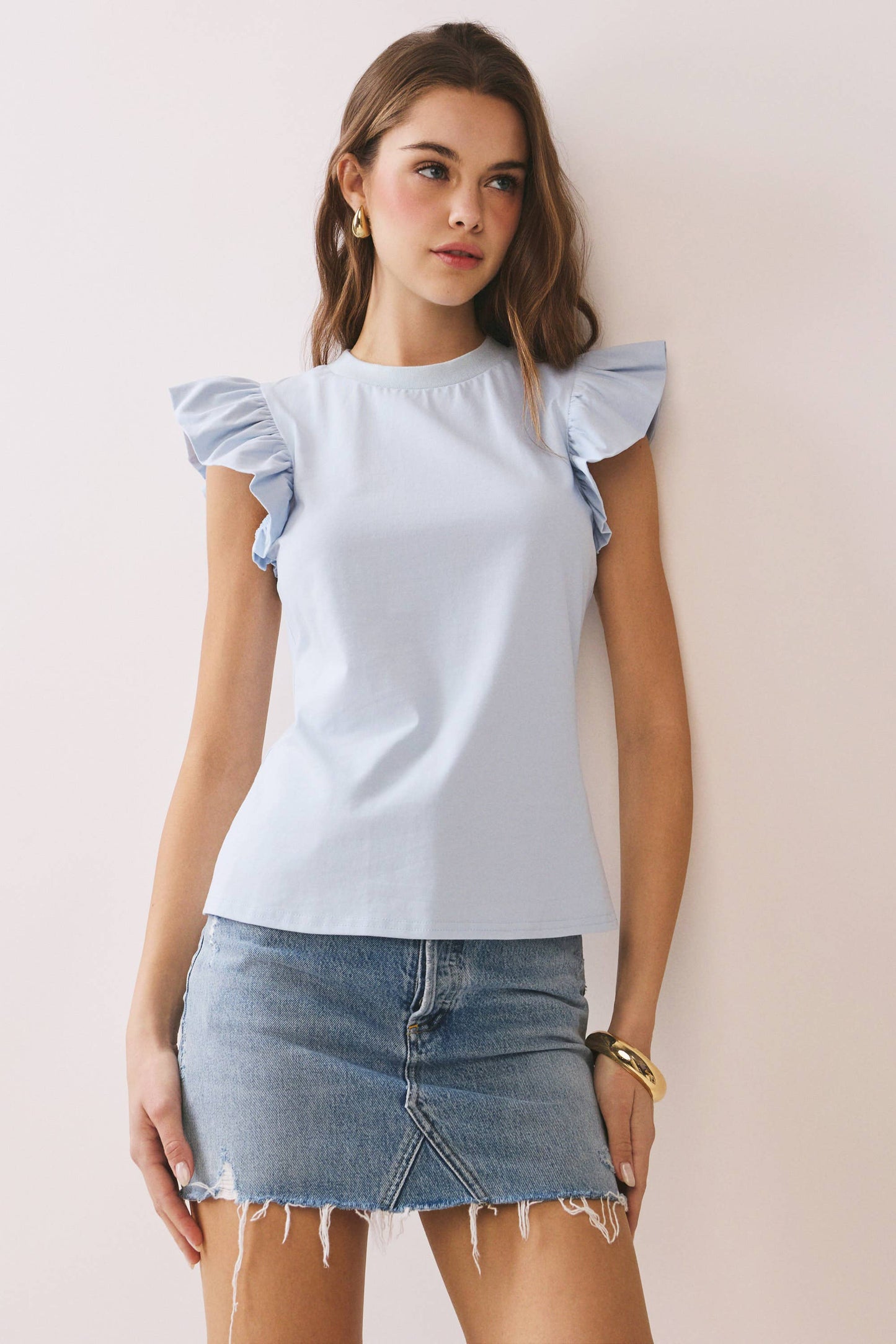 Baby Blue Ruffled Flutter Sleeve Top