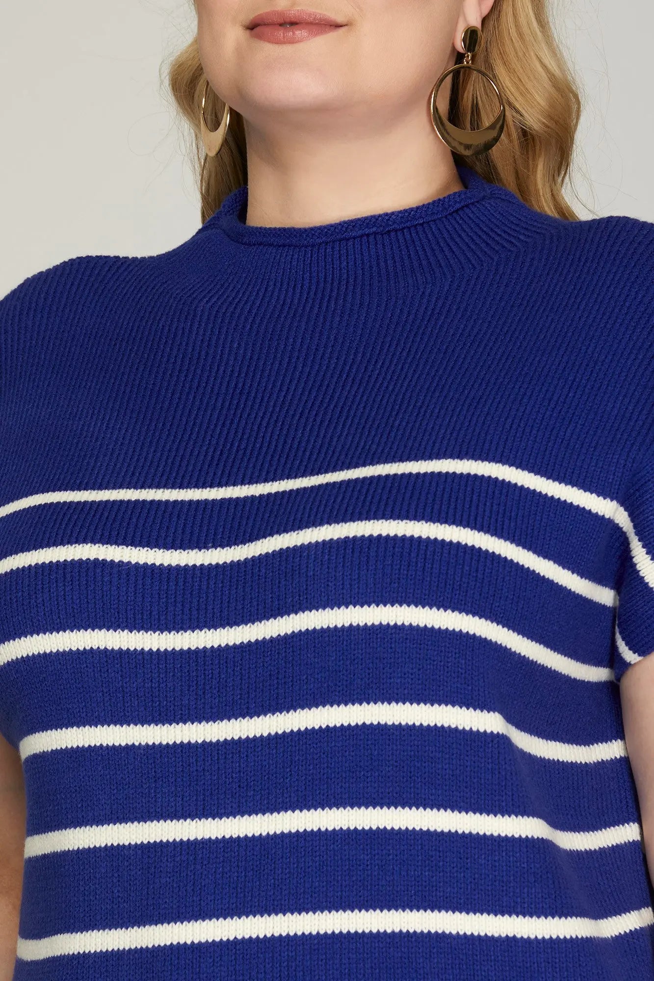 Royal Blue Striped Mock Sweater - the Curvy
