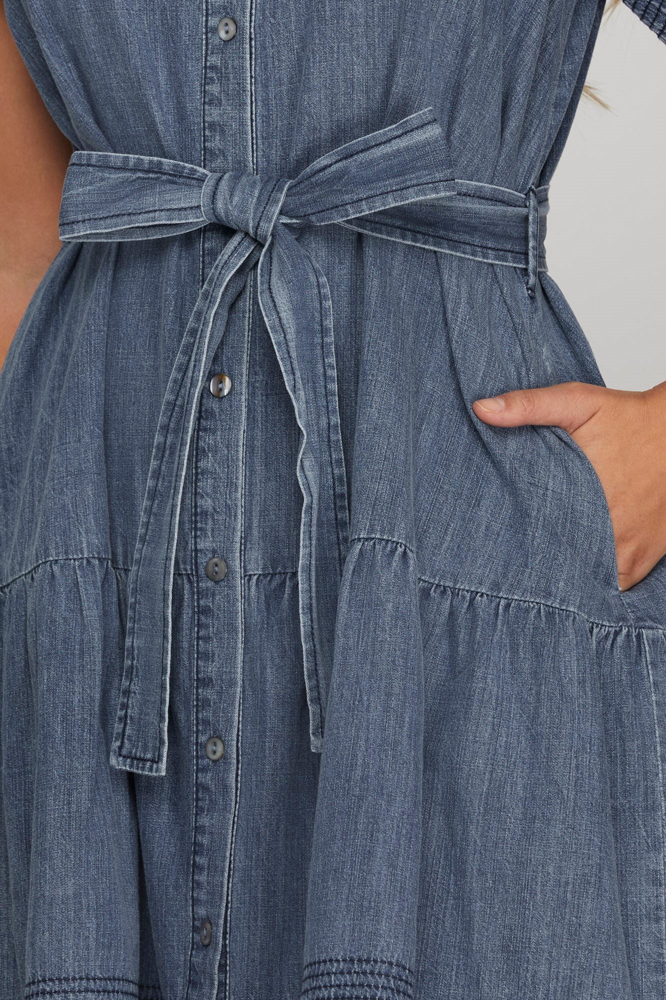 Flounce Sleeve Button Down Denim Dress