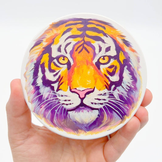 Purple and Gold Tiger Head Coaster - Louisiana Baton Rouge