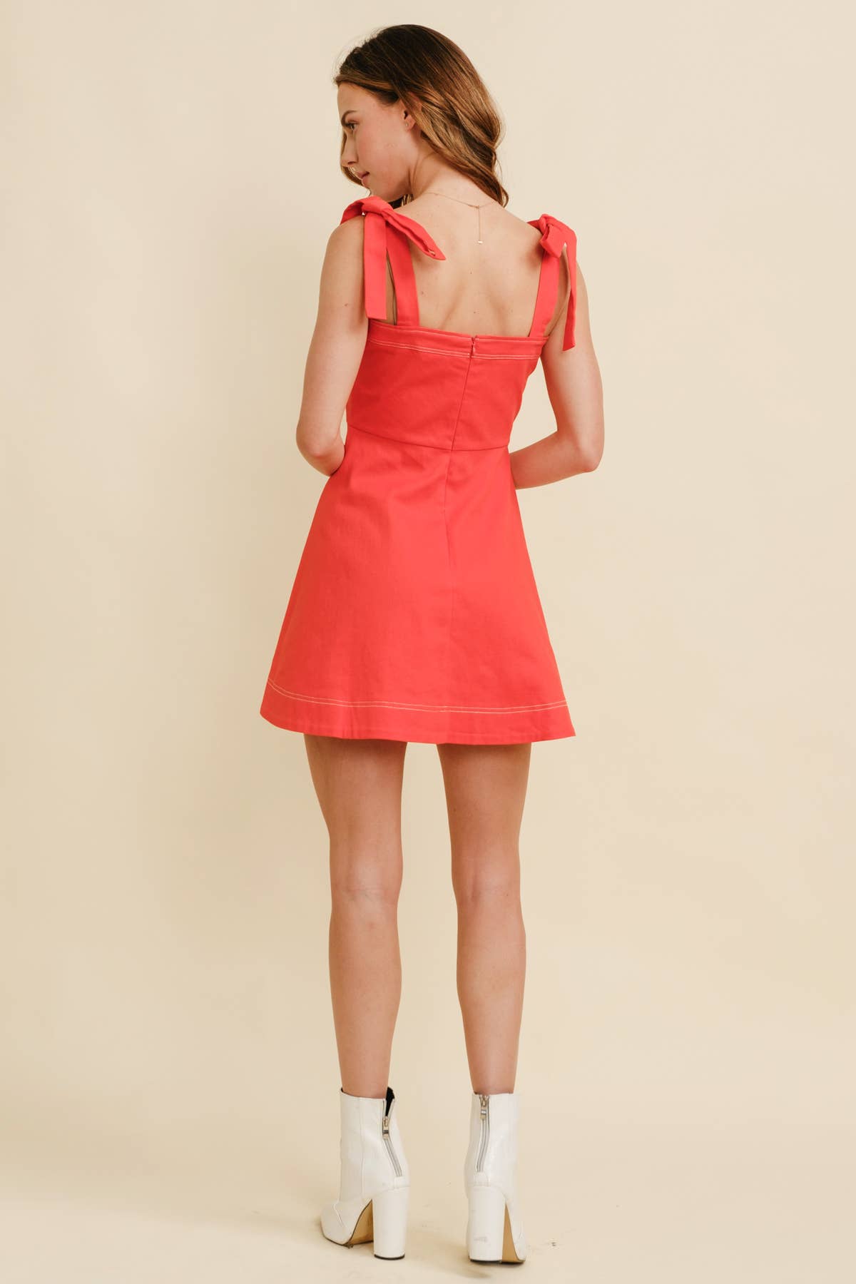 PURPLE STRAP TIE FLOWY MINI DRESS