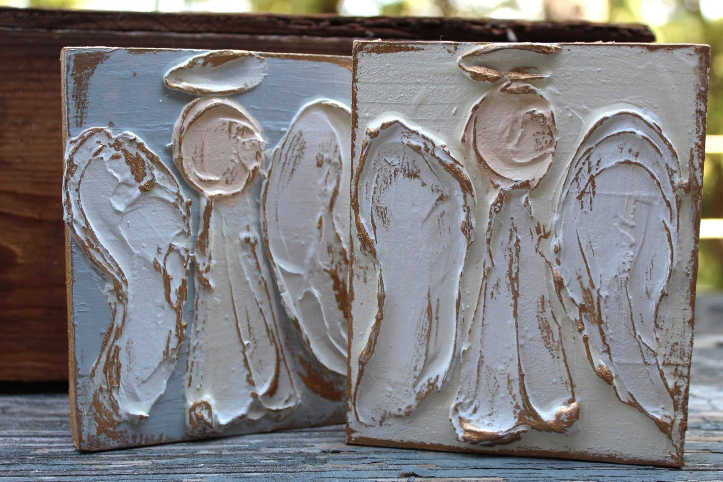 4x5 Angel hand painted textured wood block