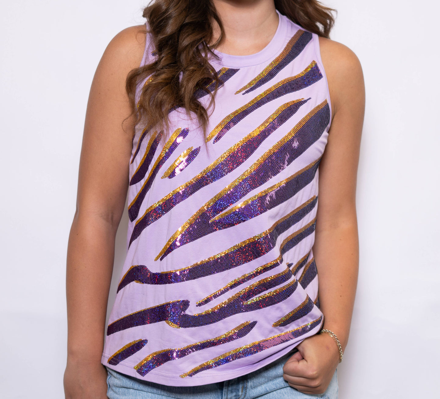 Tiger Stripe Purple & Gold | Women's Sequin Design Tank (Lav
