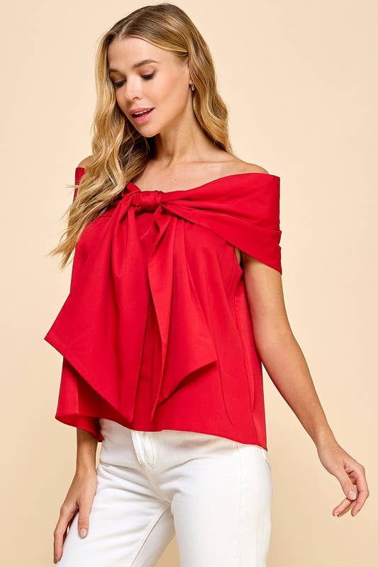 Bow Accented Off The Shoulder Top: Red