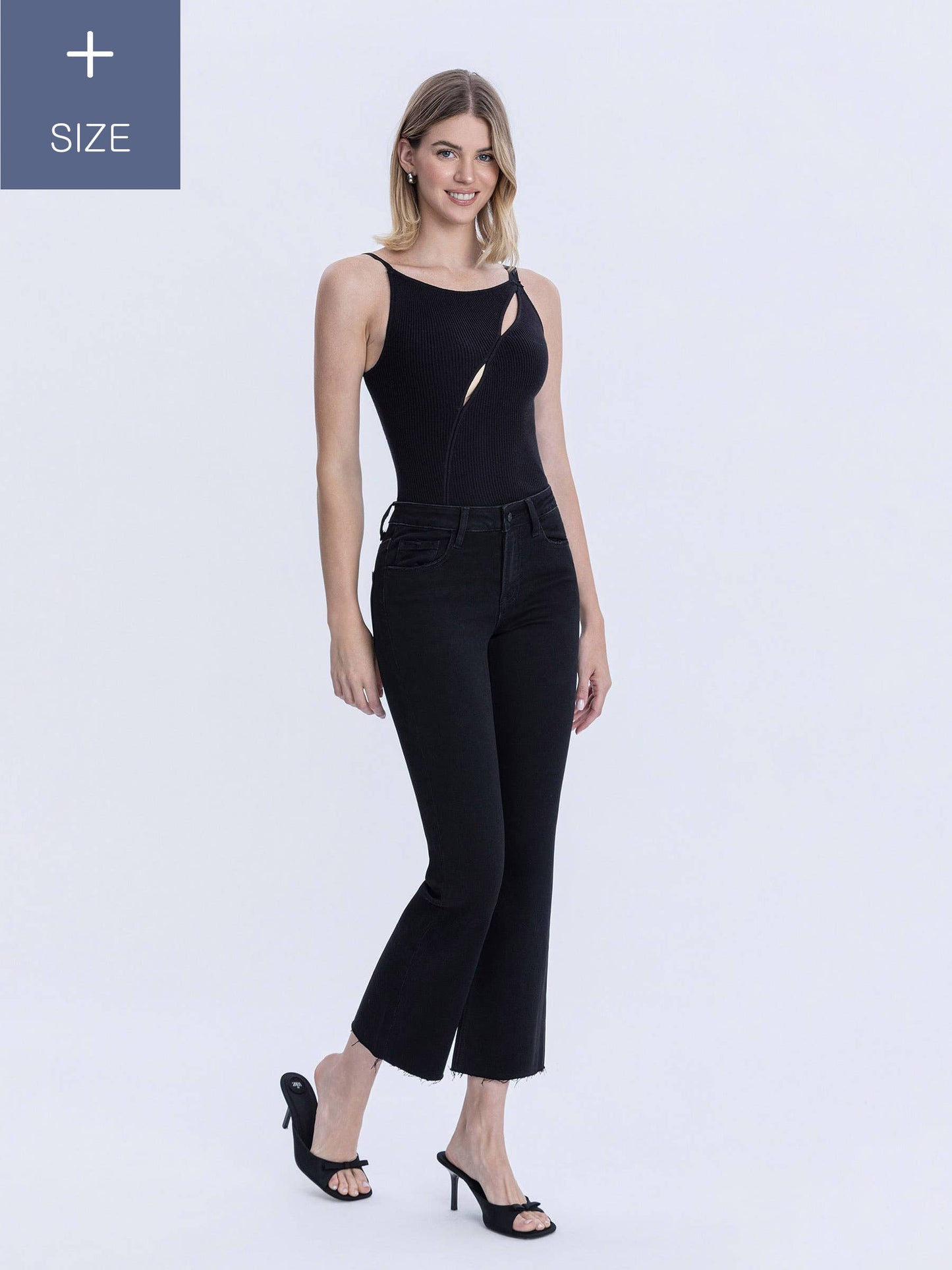 Black Mis Rise Raw Hem Bootcut Jeans -Curvy