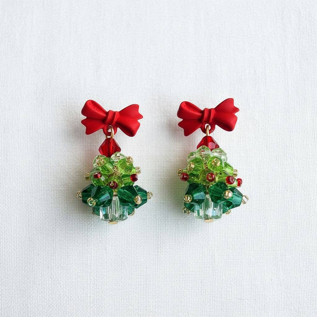 Vintage Christmas Tree Bow Earrings